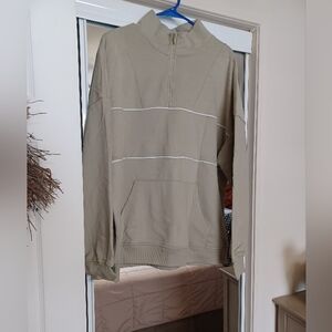 Men's Tan Zip-Up Sweater with White Stripes